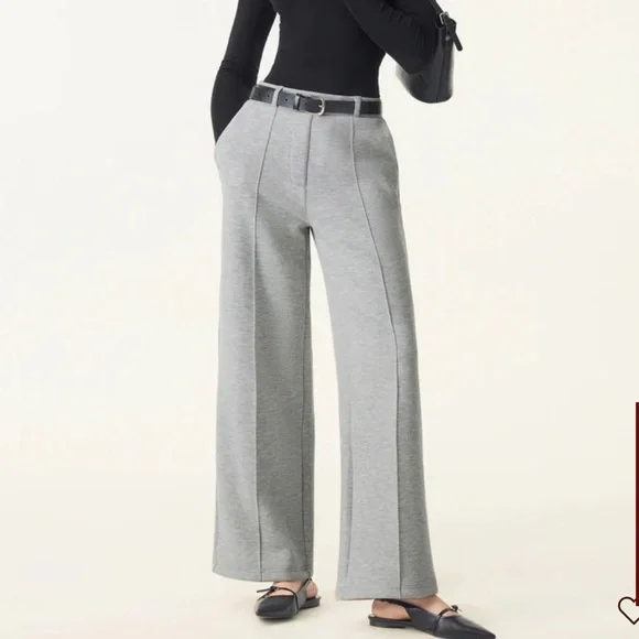 OGL Wrinkle-Resistant Mid Rise Wide Leg Pants w/ Pockets Petite Small in Oatmeal - Picture 2 of 4